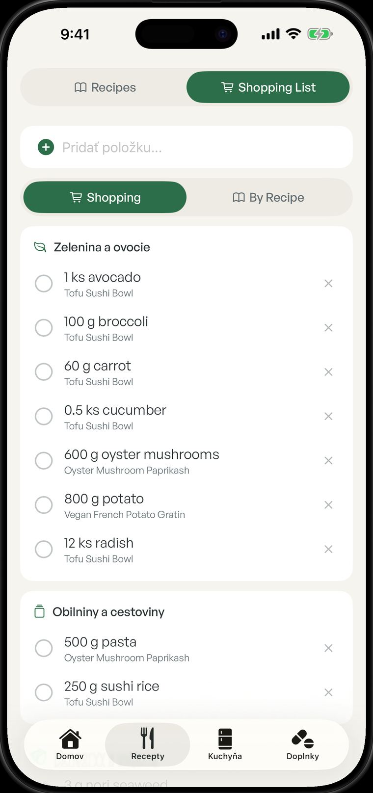 Nákupný zoznam v Tofu