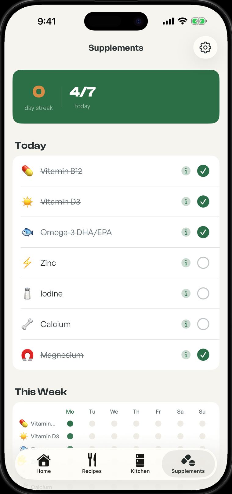 Tofu supplement tracker